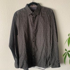 Ted Baker Black and White Print Button Up Shirt Size 3 Men’s Pattern Dress Shirt